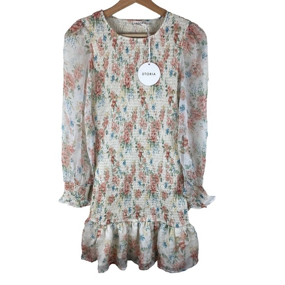 STORIA Floral Smocked Dress Long Sleeve Size Small New - Picture 4 of 9